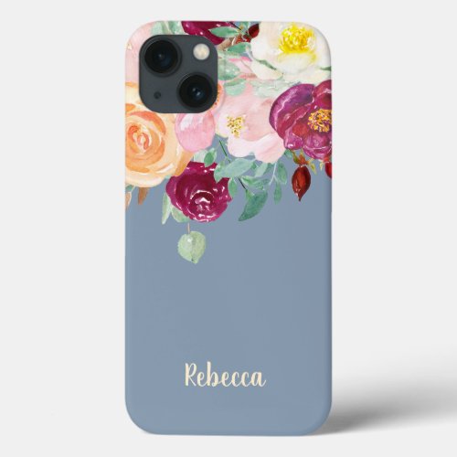 Autumn Burgundy Pink Watercolor Flowers iPhone 13 Case