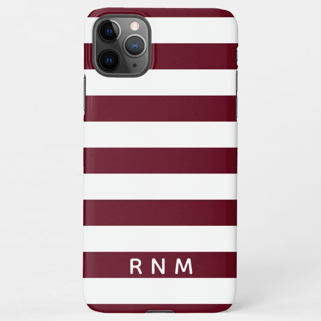 Autumn Burgundy Stripes with Name or Monogram Set iPhone Case (Back)