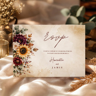 Autumn Burgundy Sunflower Wedding Enclosure card