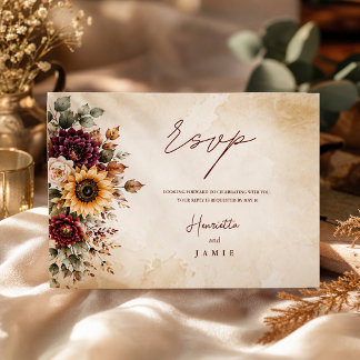Autumn Burgundy Sunflower Wedding Enclosure card