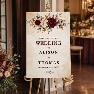 Autumn Burgundy Sunflower Wedding Sign