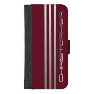 Autumn Burgundy Triple Gradient Bars with Name iPhone 8/7 Plus Wallet Case