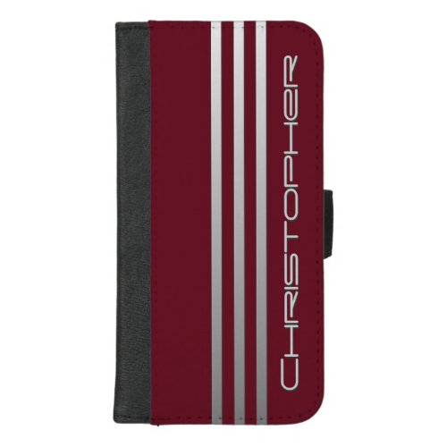 Autumn Burgundy Triple Gradient Bars with Name iPhone 87 Plus Wallet Case