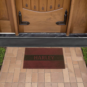 Autumn Burgundy Urban Grunge with Name Fiber Doormat