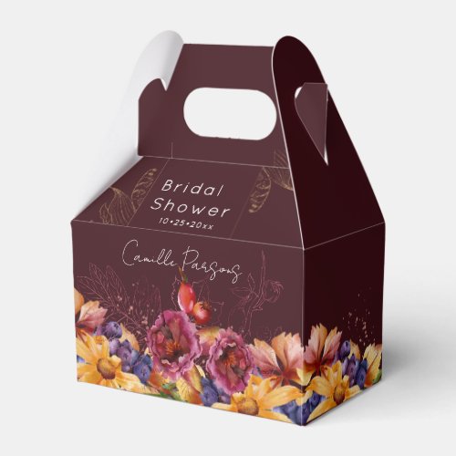 Autumn Burgundy Watercolor Floral Bridal Shower  Favor Boxes