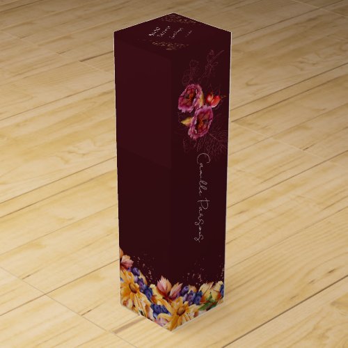 Autumn Burgundy Watercolor Floral Bridal Shower  Wine Box