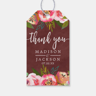 Autumn Burgundy Watercolor Wedding Thank You Gift Tags