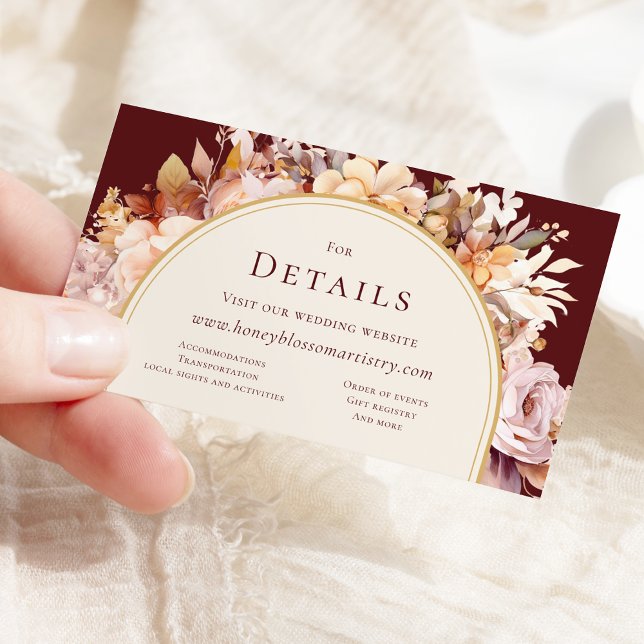 Autumn Burgundy Wedding QR Code Website Details Enclosure Card (Creator Uploaded)