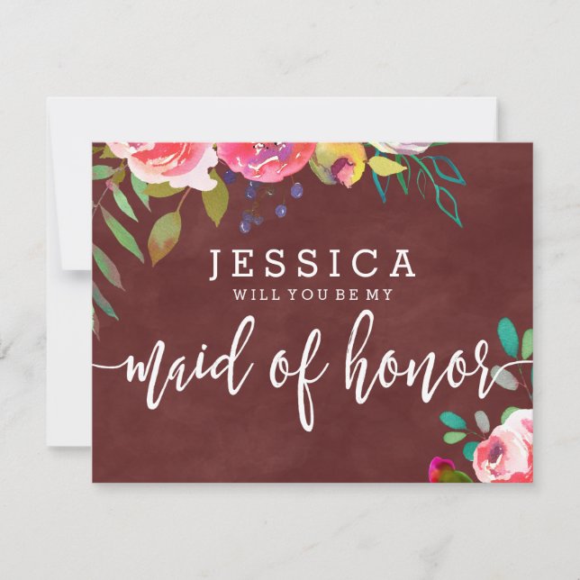 Autumn Burgundy Will You Be My Maid of Honor Invitation (Front)