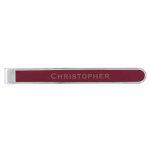 Autumn Burgundy with Faded Name Silver Finish Tie Bar