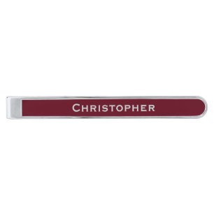 Autumn Burgundy with Name Silver Finish Tie Bar