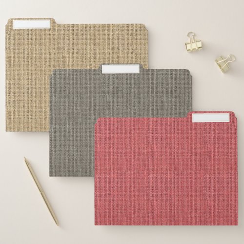 Autumn Burlap Fabric Pattern Marsala Walnut Beige File Folder