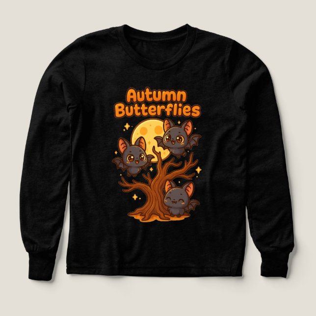 Autumn Butterflies – Whimsical Bat Illustration Tri-Blend Shirts (Design Front)
