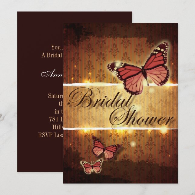 Autumn Butterfly Steampunk Bridal Shower Invitation (Front/Back)