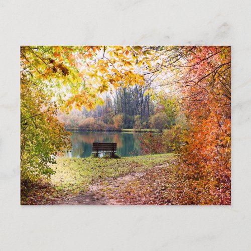Autumn by the Park Pond _ Fall Leaves Postcard