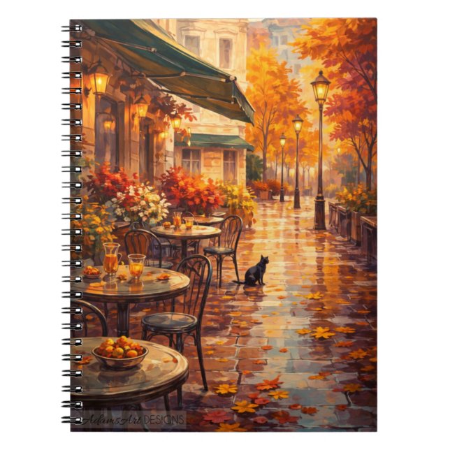 Autumn Café Stroll with Cat | Cozy Paris Notebook (Front)