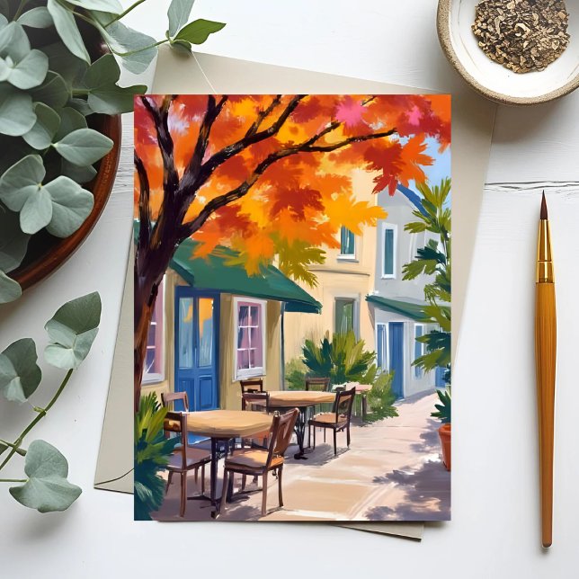 Autumn Cafe Watercolor Fall Foliage Postcard (Creator Uploaded)