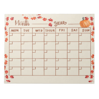 Autumn Calendar Reminders Notepad