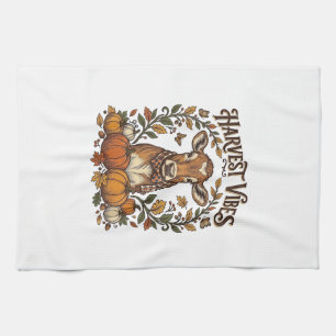 Autumn Calf Shirt Vintage Engraving Harvest Pumpki Kitchen Towel
