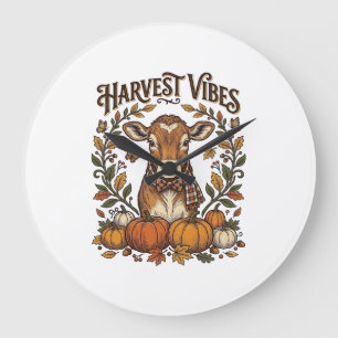 Autumn Calf Shirt Vintage Engraving Harvest Pumpki Large Clock