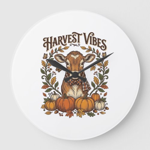 Autumn Calf Shirt Vintage Engraving Harvest Pumpki Large Clock