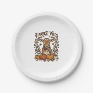 Autumn Calf Shirt Vintage Engraving Harvest Pumpki Paper Plates