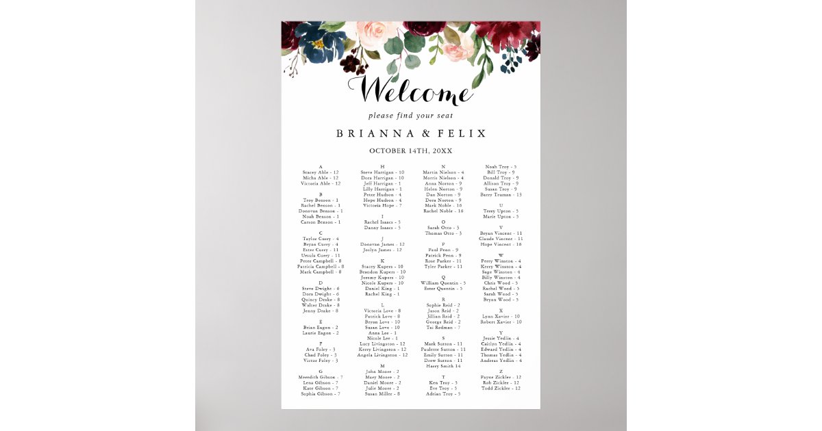 Autumn Calligraphy Alphabetical Seating Chart Zazzle Com Autumn Calligraphy Alphabetical Seating Chart Zazzle Com
