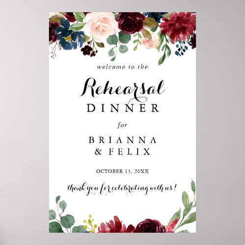 Autumn Calligraphy Rehearsal Dinner Welcome Sign