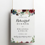 Autumn Calligraphy Rehearsal Dinner Welcome Sign<br><div class="desc">This autumn calligraphy rehearsal dinner welcome sign is perfect for a rustic wedding rehearsal. The design features burgundy,  red,  navy,  blue and blush radiant and graceful hand-painted flowers,  inspiring natural beauty.</div>