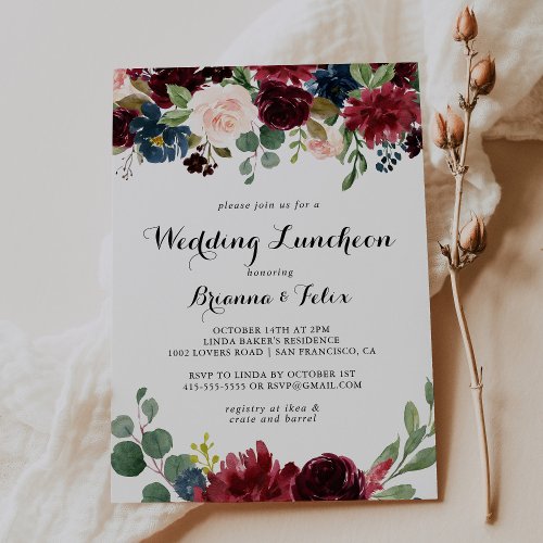 Autumn Calligraphy Wedding Luncheon Bridal Shower Invitation