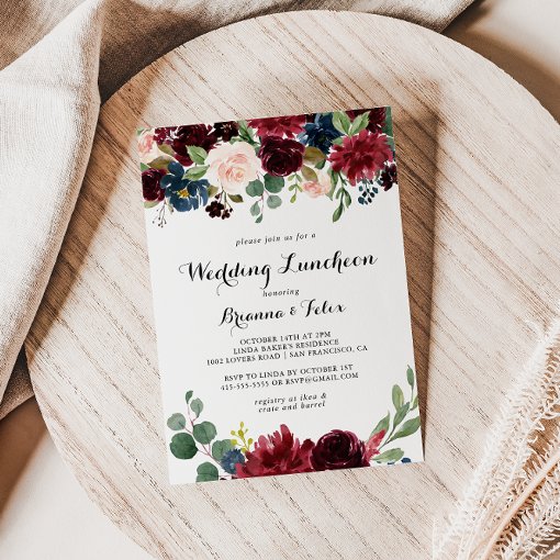 Autumn Calligraphy Wedding Luncheon Bridal Shower Invitation | Zazzle