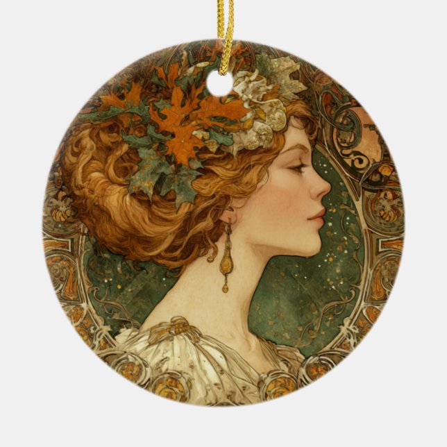 Autumn Cameo Ornament – Vintage Art Nouveau Style  (Front)