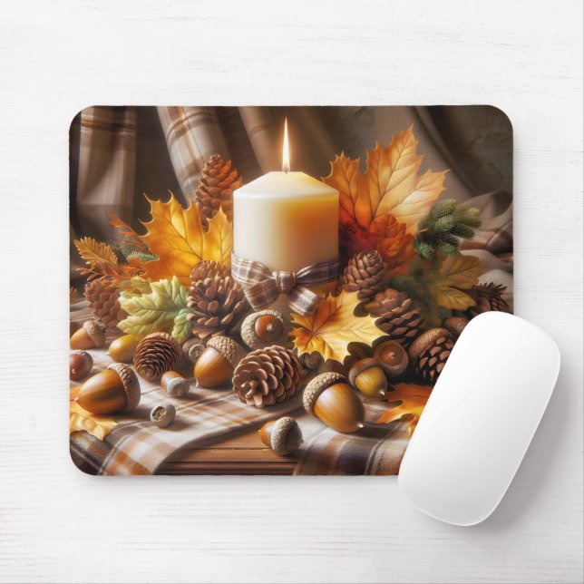 Autumn Candle With Plaid Bow Mouse Pad (With Mouse)