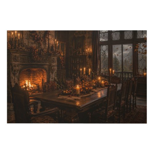 Autumn Candlelit Gothic Study Wood Wall Art