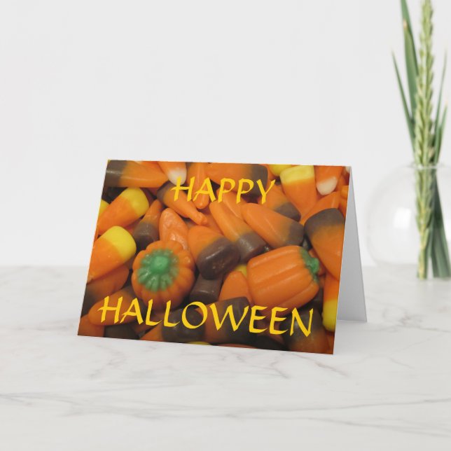 Autumn Candy Corn "HAPPY HALLOWEEN" Card (Front)