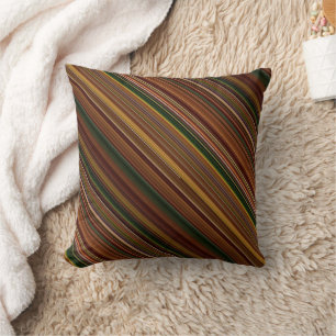Autumn Canopy Brown and Green Stripe and Plaid Throw Pillow