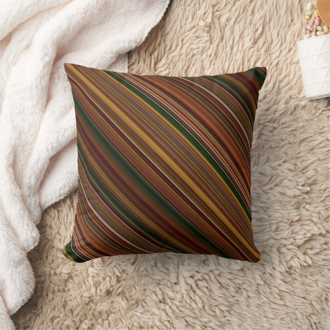 Autumn Canopy Brown and Green Stripe and Plaid Throw Pillow (Blanket)