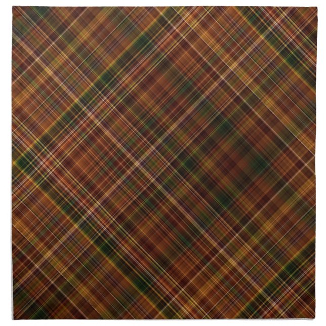 Autumn Canopy Brown, Rust Red, and Green Plaid Cloth Napkin (Front)