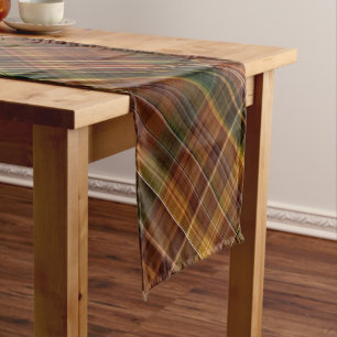 Autumn Canopy Brown, Rust Red, and Green Plaid Short Table Runner
