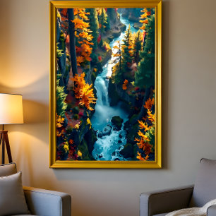 Autumn Canyon Waterfall – Vibrant Fall Forest Land Canvas Print