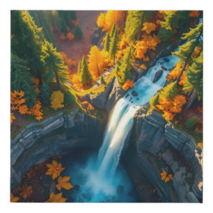 Autumn Canyon Waterfall – Vibrant Fall Forest Land Faux Canvas Print