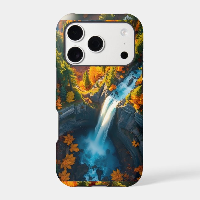 Autumn Canyon Waterfall – Vibrant Fall Forest Land iPhone Case (Back)