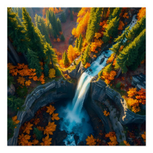 Autumn Canyon Waterfall – Vibrant Fall Forest Land Poster