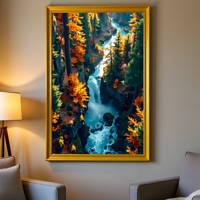 Autumn Canyon Waterfall – Vibrant Fall Forest Land Poster (Creator Uploaded)