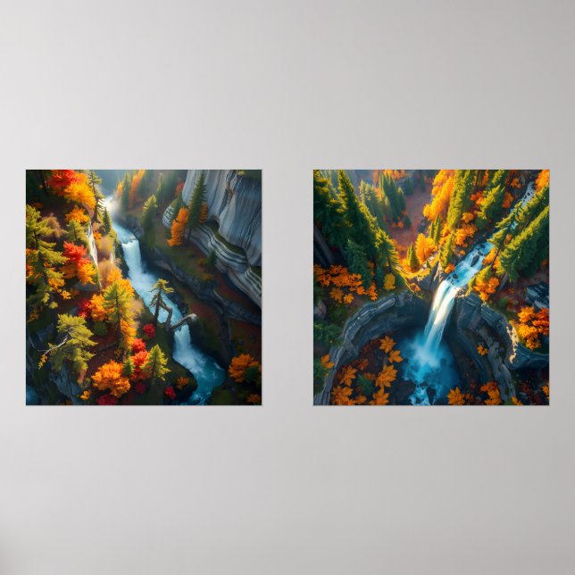 Autumn Canyon Waterfall – Vibrant Fall Forest Land Wall Art Sets (Front)