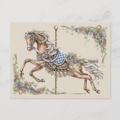 Autumn Carousel Horse Drawing Post Card