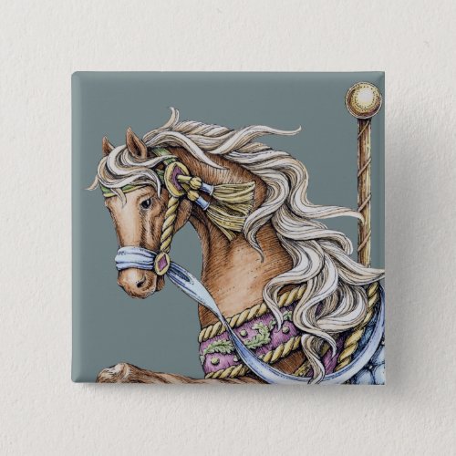 Autumn Carousel Horse Drawing Square Button