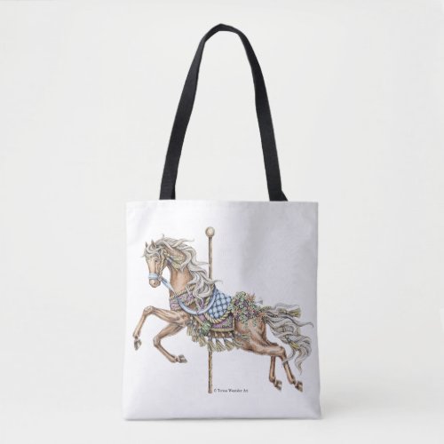 Autumn Carousel Horse Pen and Ink Drawing Tote Bag