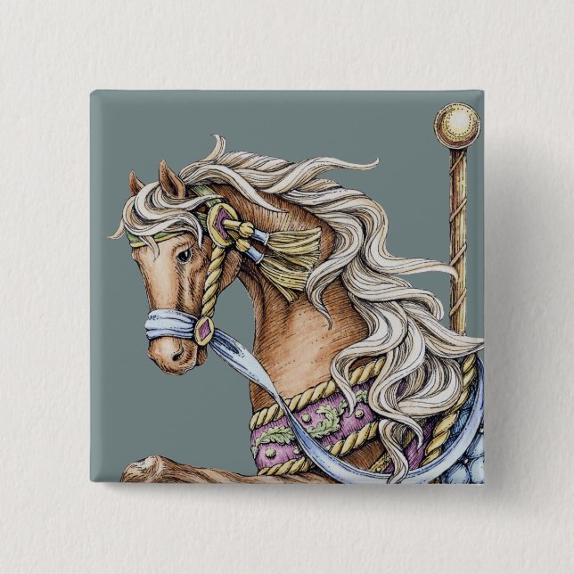 Autumn Carousel Horse Square Button (Front)