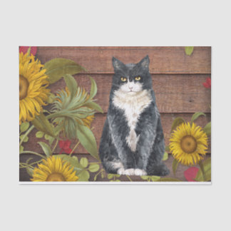 Autumn Cat and Sunflowers on Barn Wood Fall  Tissue Paper